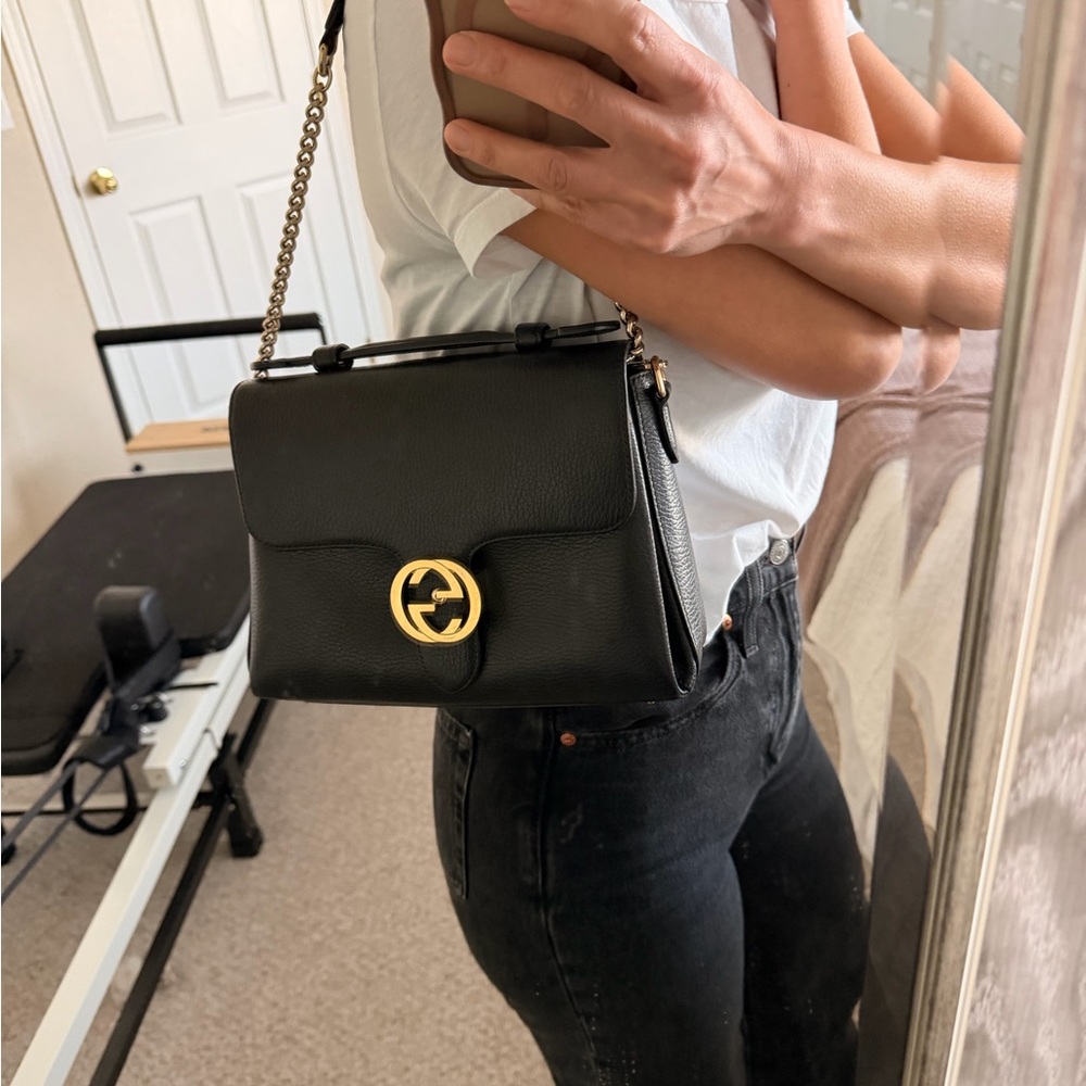 Gucci Dollar Calfskin Interlocking G Top Handle Crossbody in black - Picture 14 of 14